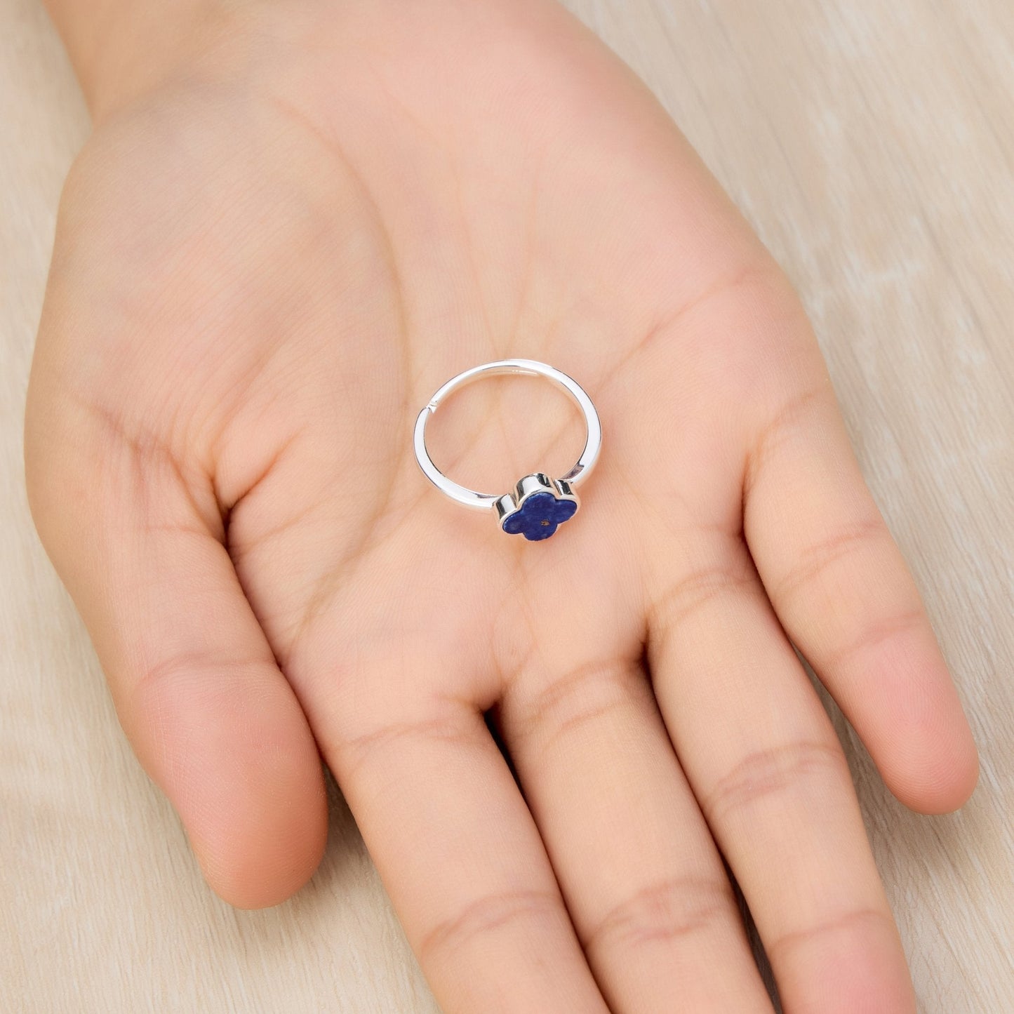 Lapis Gemstone Adjustable Clover Ring