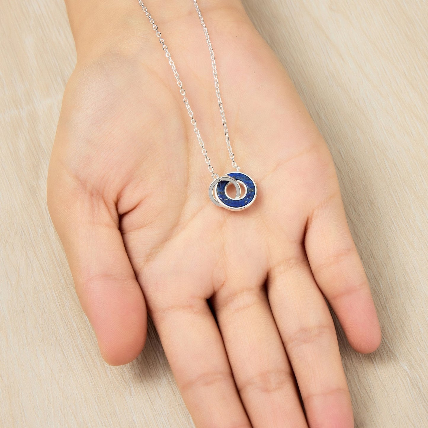 Lapis Gemstone Circle Link Necklace