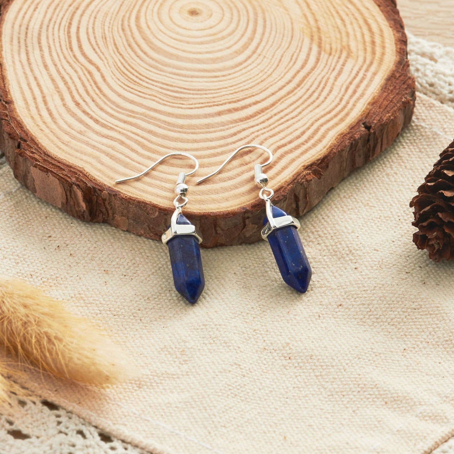 Lapis Gemstone Drop Earrings with Quote Card