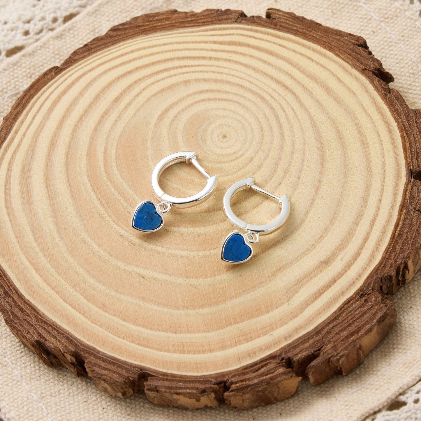 Lapis Gemstone Heart Charm Hoop Earrings with Quote Card