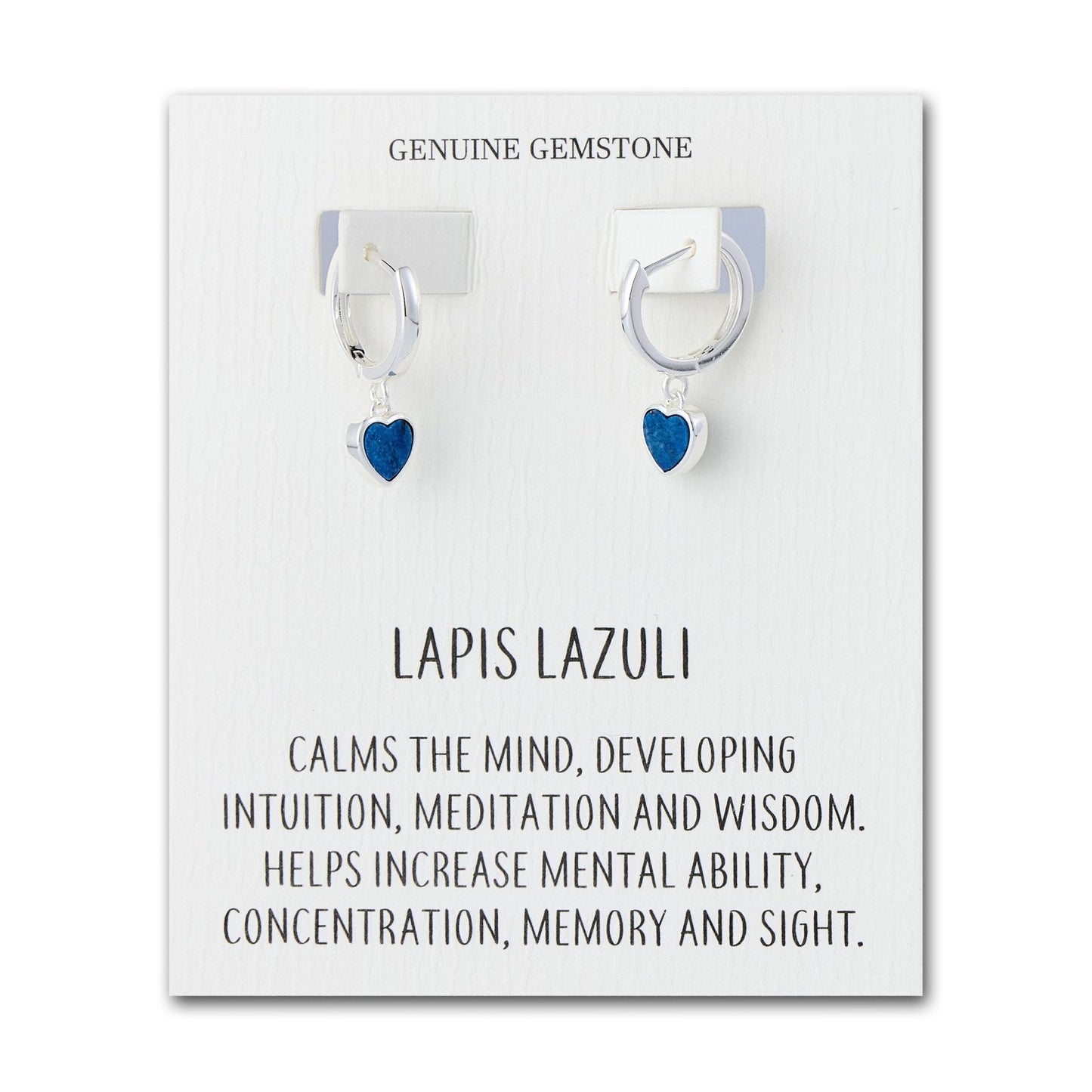 Lapis Gemstone Heart Charm Hoop Earrings with Quote Card