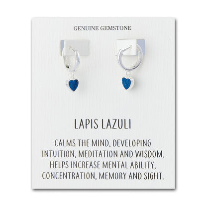 Lapis Gemstone Heart Charm Hoop Earrings with Quote Card