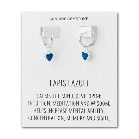 Lapis Gemstone Heart Charm Hoop Earrings with Quote Card