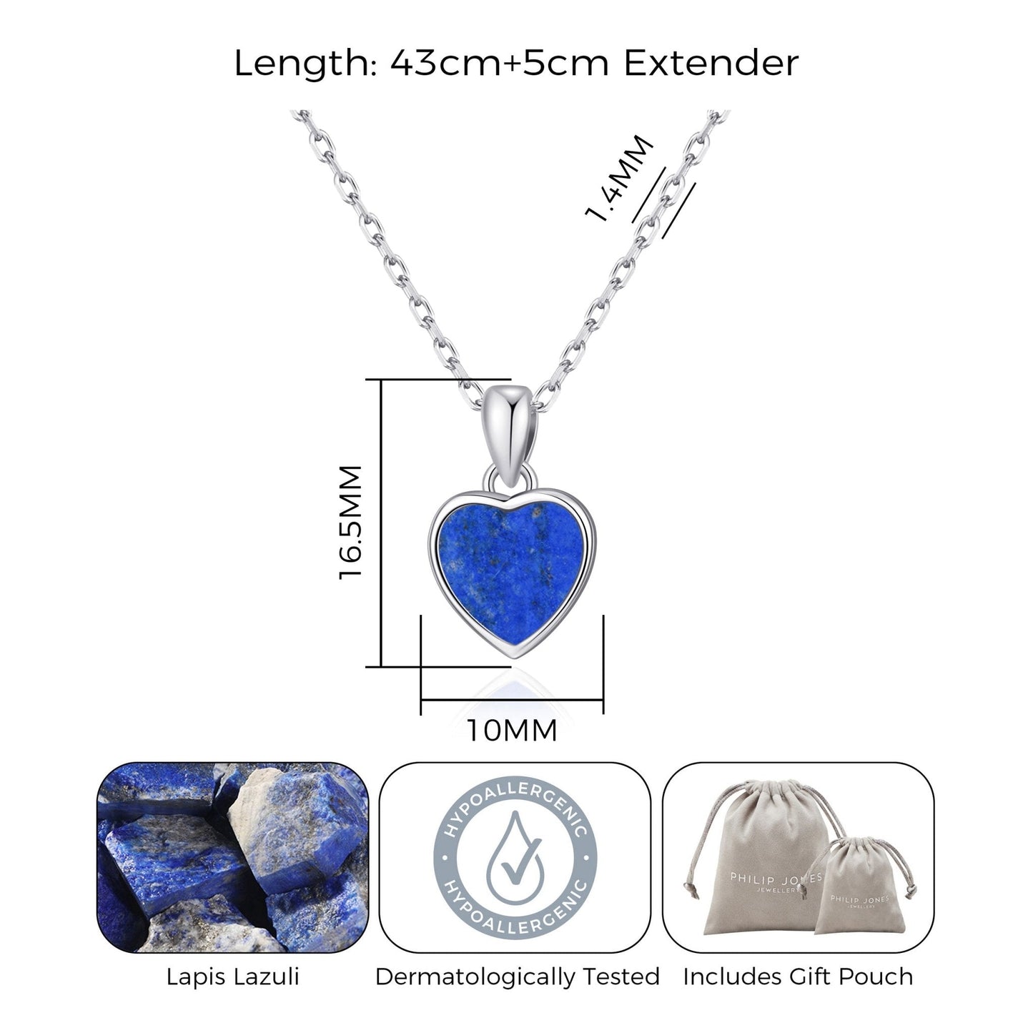 Lapis Gemstone Heart Necklace