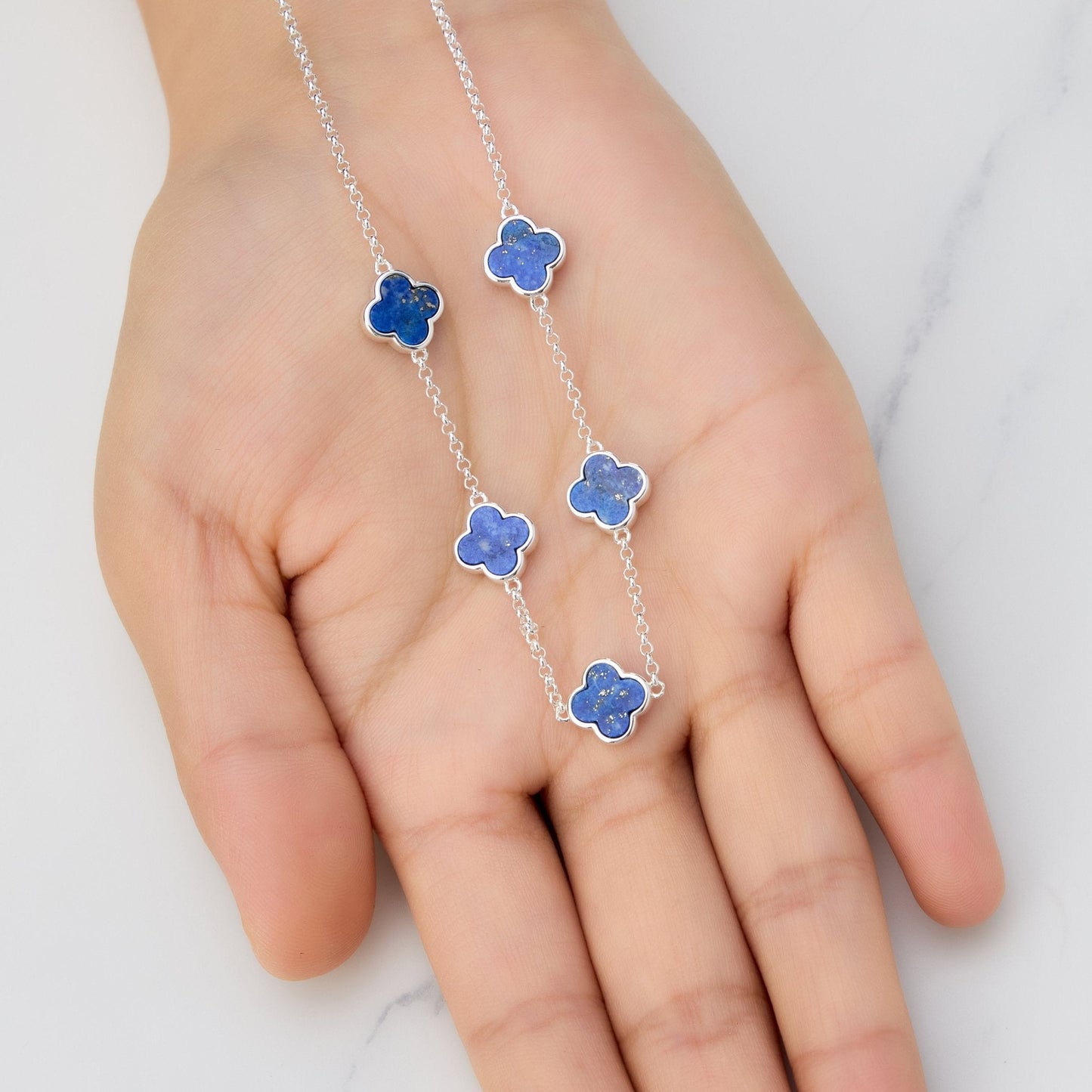 Lapis Gemstone Multi Clover Necklace