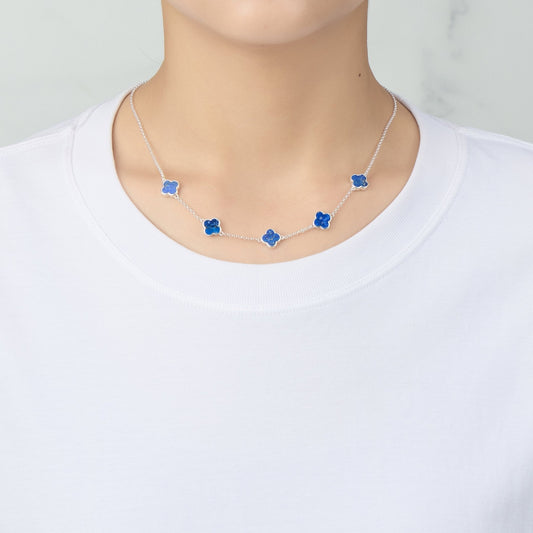 Lapis Gemstone Multi Clover Necklace