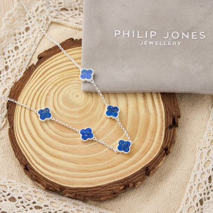 Lapis Gemstone Multi Clover Necklace