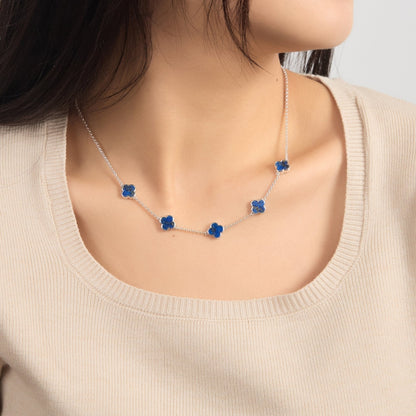 Lapis Gemstone Multi Clover Necklace
