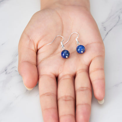 Lapis Gemstone Round Drop Earrings with Quote Card