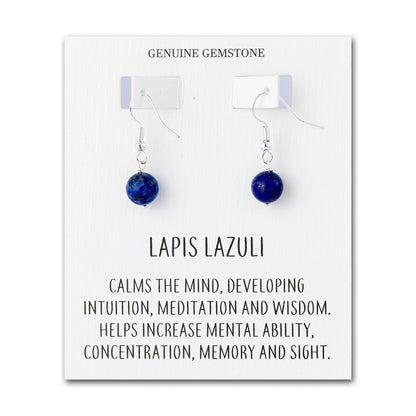 Lapis Gemstone Round Drop Earrings with Quote Card