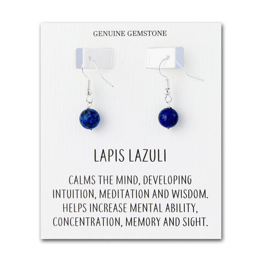 Lapis Gemstone Round Drop Earrings with Quote Card