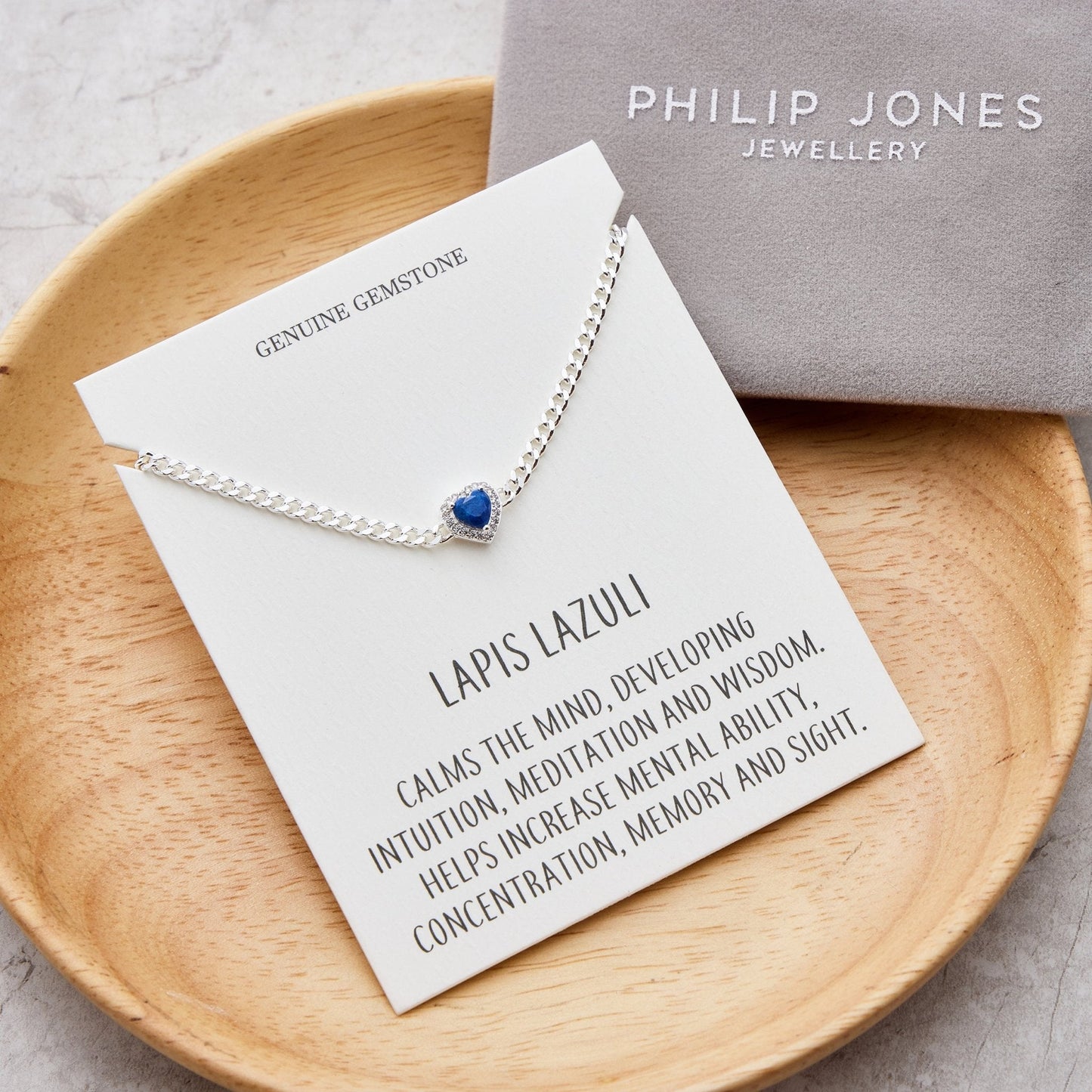Lapis Heart Gemstone Bracelet with Quote Card Created with Zircondia® Crystals