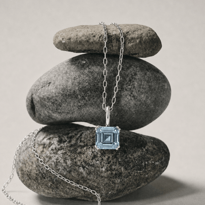 Large Silver Blue Topaz Necklace - Astrid
