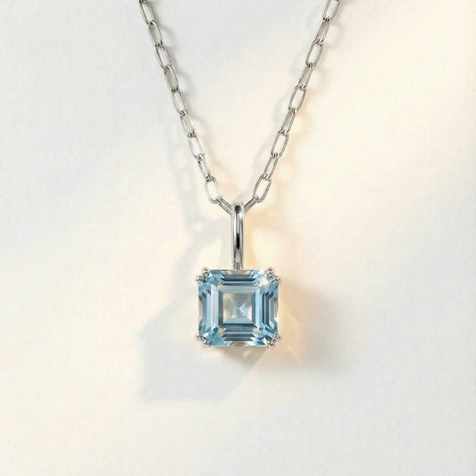 Large Silver Blue Topaz Necklace - Astrid