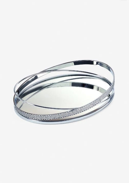 Harper Gem Tray: Silver Mirror Glass Metal Serving Tray Online - 38x26cm
