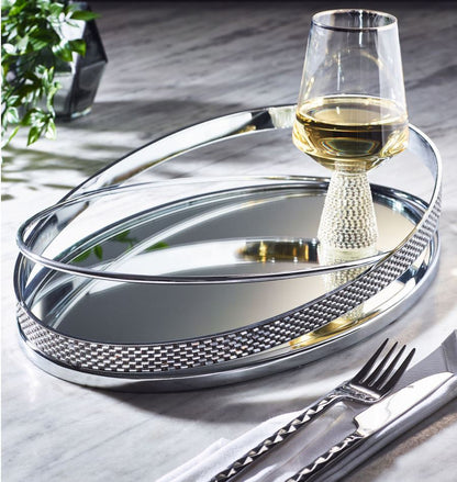 Harper Gem Tray: Silver Mirror Glass Metal Serving Tray Online - 38x26cm