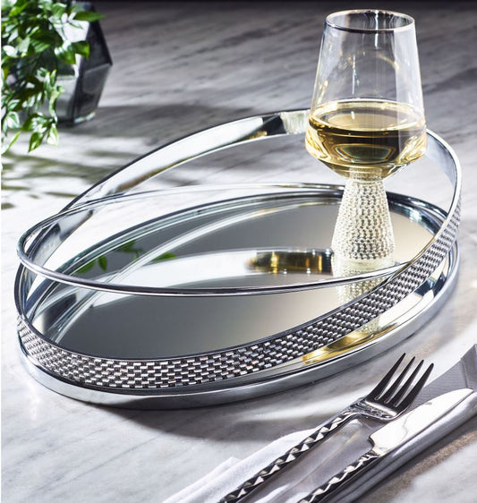 Harper Gem Tray: Silver Mirror Glass Metal Serving Tray Online - 38x26cm