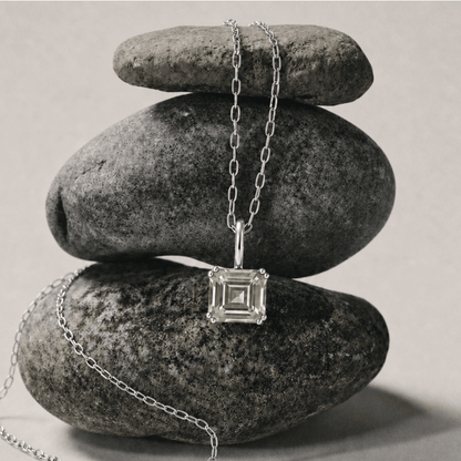 Large Silver Green Quartz Necklace - Giselle