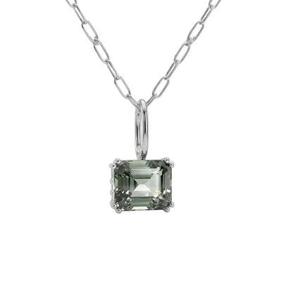 Large Silver Green Quartz Necklace - Giselle
