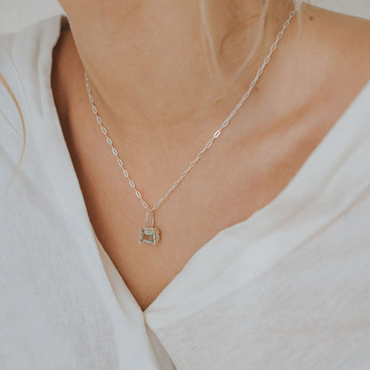 Large Silver Green Quartz Necklace - Giselle