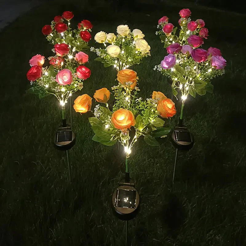 LED Solar Outdoor Garden Light with Dual-Color Roses