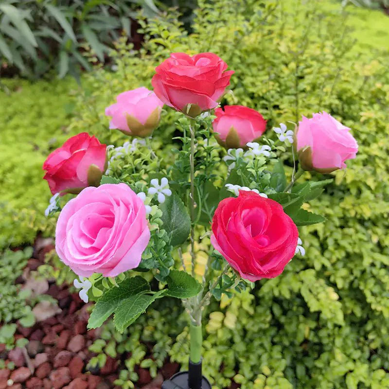 LED Solar Outdoor Garden Light with Dual-Color Roses