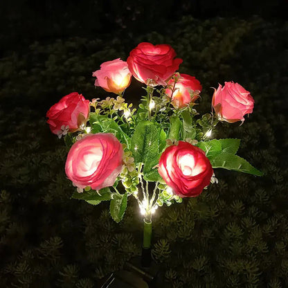 LED Solar Outdoor Garden Light with Dual-Color Roses