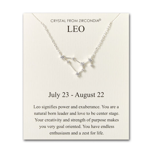 Leo Star Sign Zodiac Constellation Necklace and Quote Card with Zircondia® Crystals