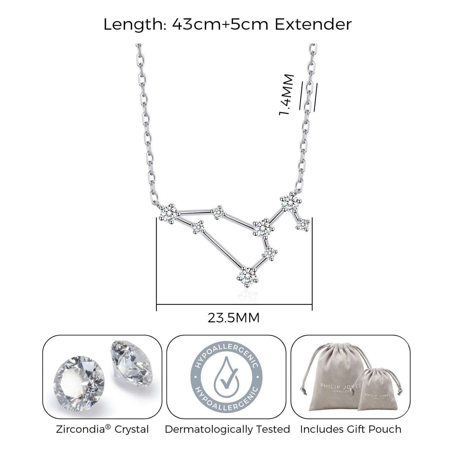 Collier constellation du zodiaque signe Lion et carte citation avec cristaux Zircondia®