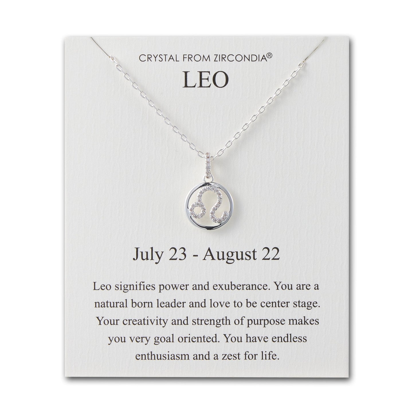 Leo Star Sign Zodiac Necklace and Quote Card with Zircondia® Crystals