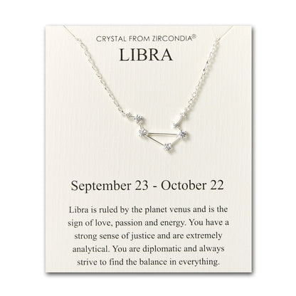 Libra Star Sign Zodiac Constellation Necklace and Quote Card with Zircondia® Crystals