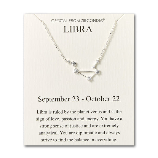 Libra Star Sign Zodiac Constellation Necklace and Quote Card with Zircondia® Crystals
