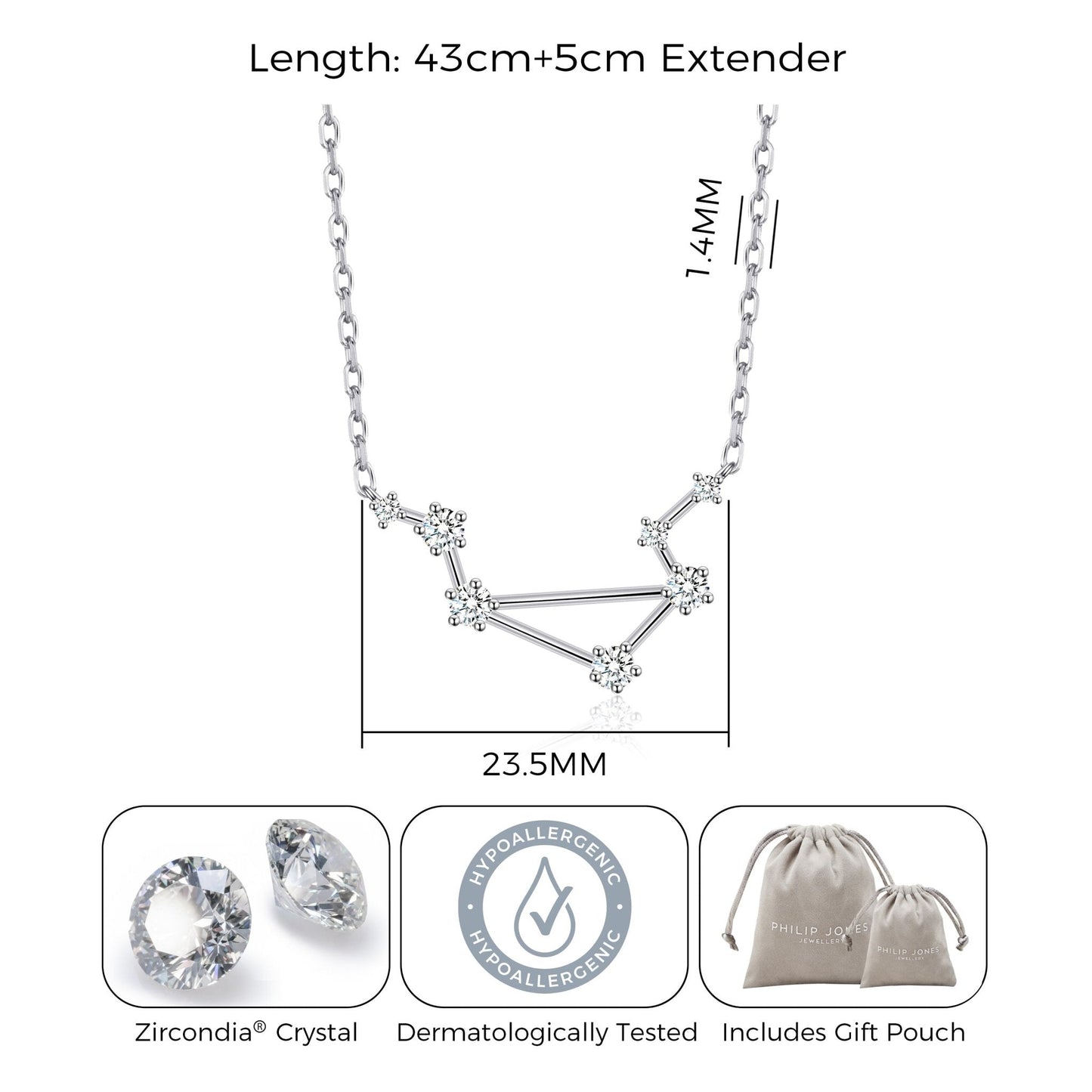 Libra Star Sign Zodiac Constellation Necklace with Zircondia® Crystals