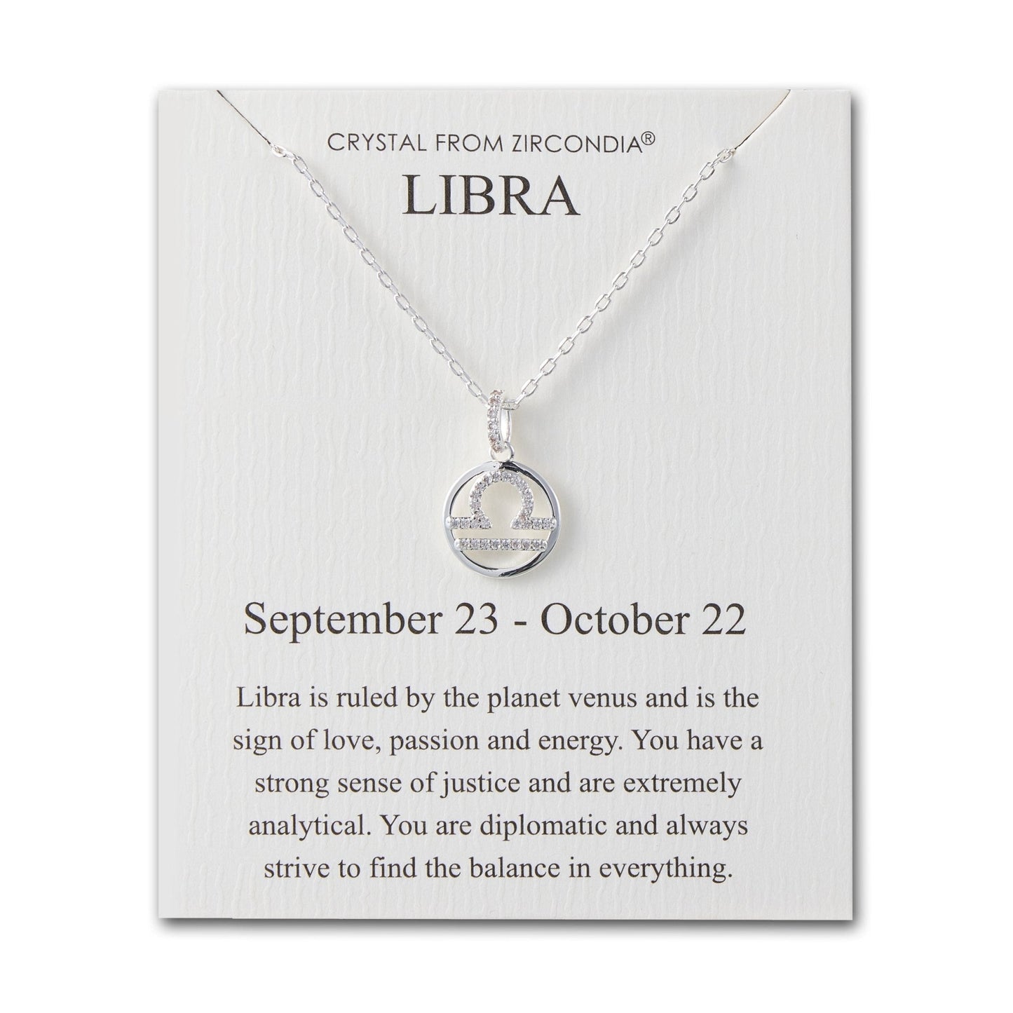 Libra Star Sign Zodiac Necklace and Quote Card with Zircondia® Crystals