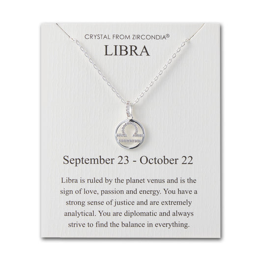 Libra Star Sign Zodiac Necklace and Quote Card with Zircondia® Crystals