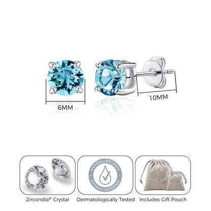 Light Blue Stud Earrings Created with Zircondia® Crystals