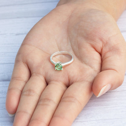 Light Green Adjustable Crystal Ring Created with Zircondia® Crystals