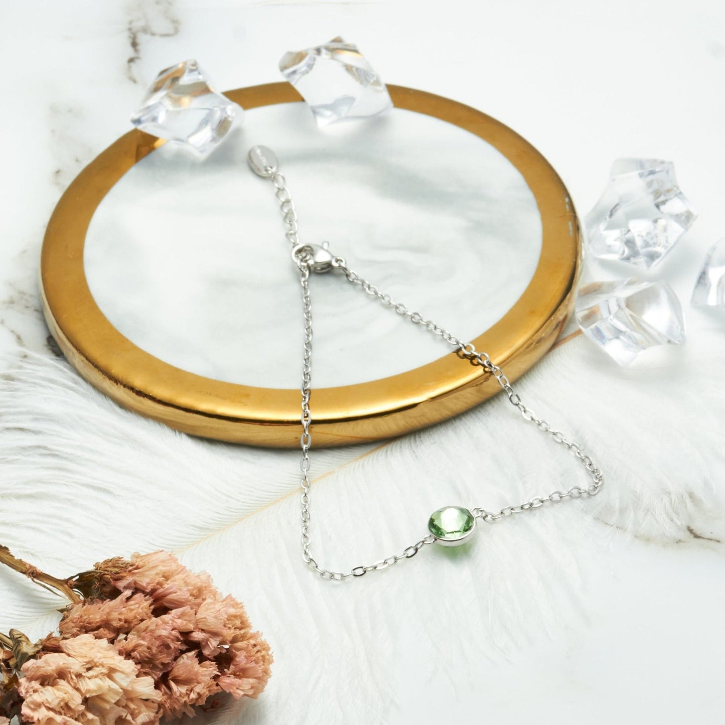 Light Green Crystal Anklet Created with Zircondia® Crystals