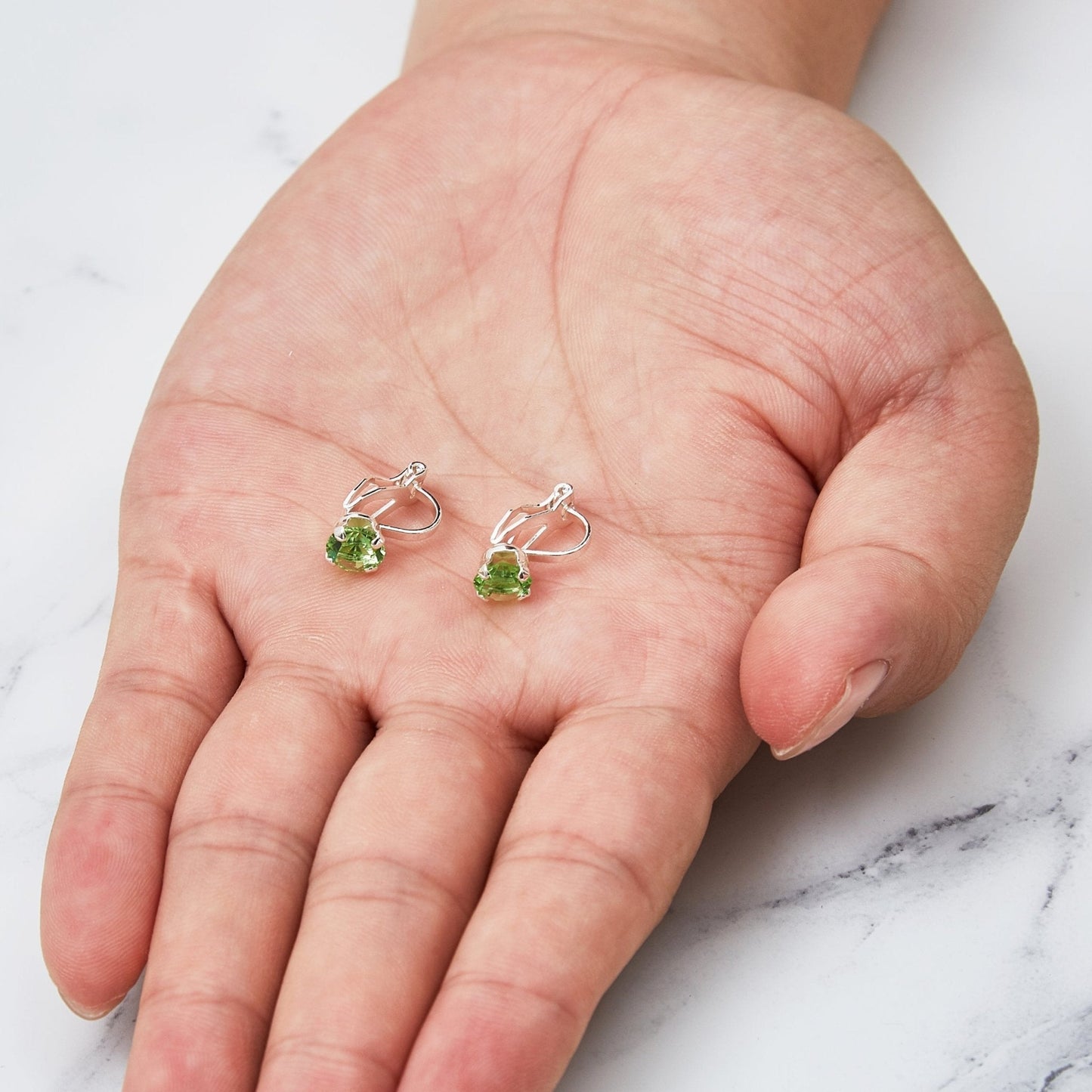Light Green Crystal Clip On Earrings Created with Zircondia® Crystals