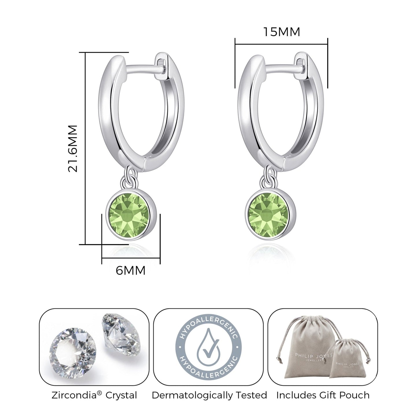 Light Green Crystal Hoop Earrings Created with Zircondia® Crystals