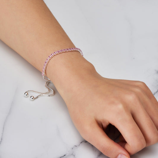 Bracelet d'amitié coulissant de tennis rose clair créé avec des cristaux Zircondia®