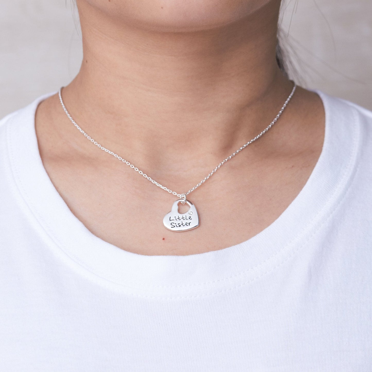 Little Sister Heart Necklace with Quote Card Created with Zircondia® Crystals