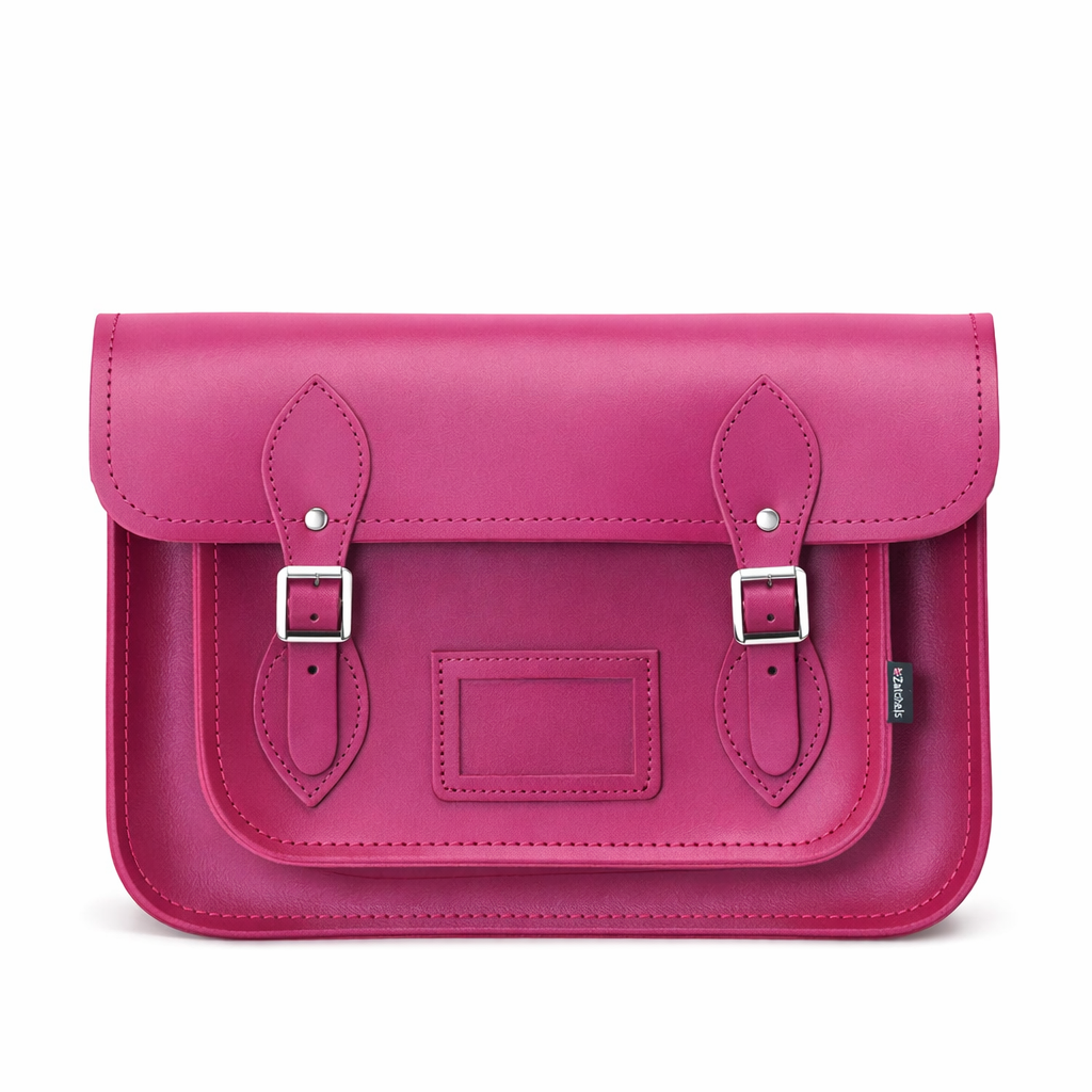 Sac besace en cuir fait main - Magenta