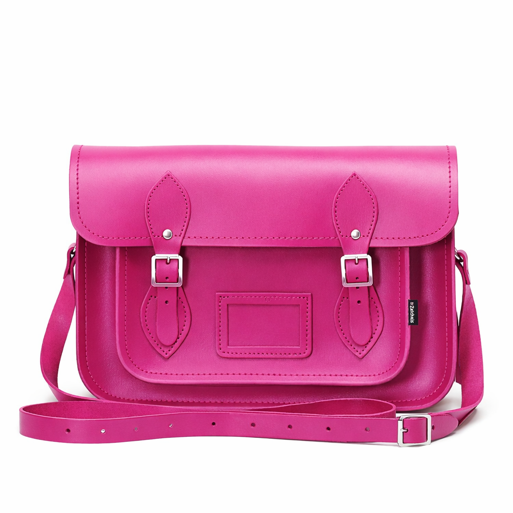 Sac besace en cuir fait main - Magenta