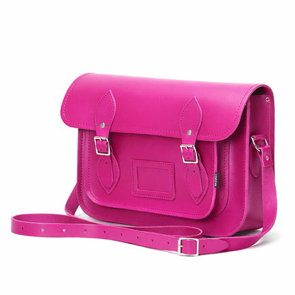 Sac besace en cuir fait main - Magenta
