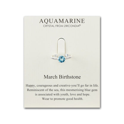 March (Aquamarine) Adjustable Birthstone Ring Created with Zircondia® Crystals