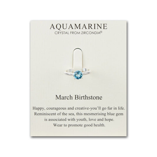 March (Aquamarine) Adjustable Birthstone Ring Created with Zircondia® Crystals