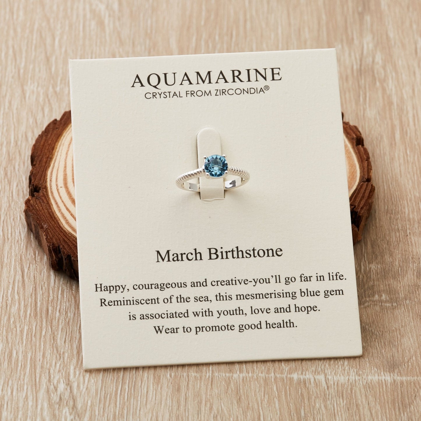 March (Aquamarine) Adjustable Birthstone Ring Created with Zircondia® Crystals