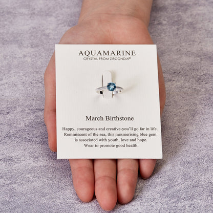 March (Aquamarine) Adjustable Birthstone Ring Created with Zircondia® Crystals
