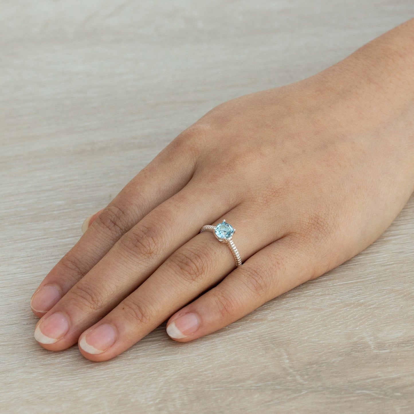 March (Aquamarine) Adjustable Birthstone Ring Created with Zircondia® Crystals